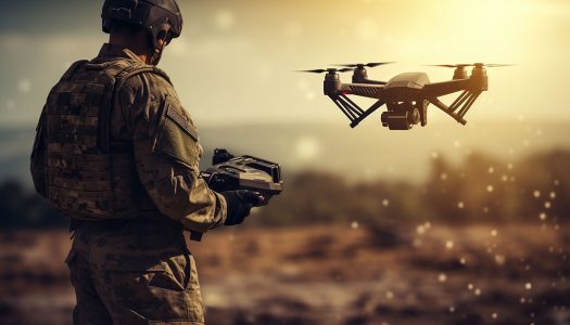 Drone militar em operação.